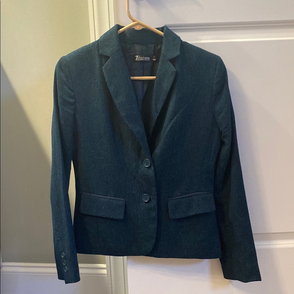 New York & Company Blue Blazer Tailored Fit Notched Lapels